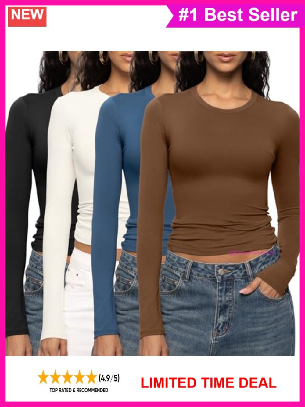 Women's Long Sleeve Crew Neck Crop Top 90% Polyester 10% Spandex Slim Fit